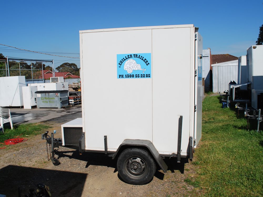 Small 6x4 Chiller Trailers mobile cool room parked on site
