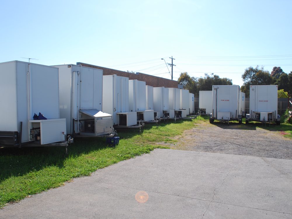 Skid mounted cool rooms in the Chiller Trailers yard